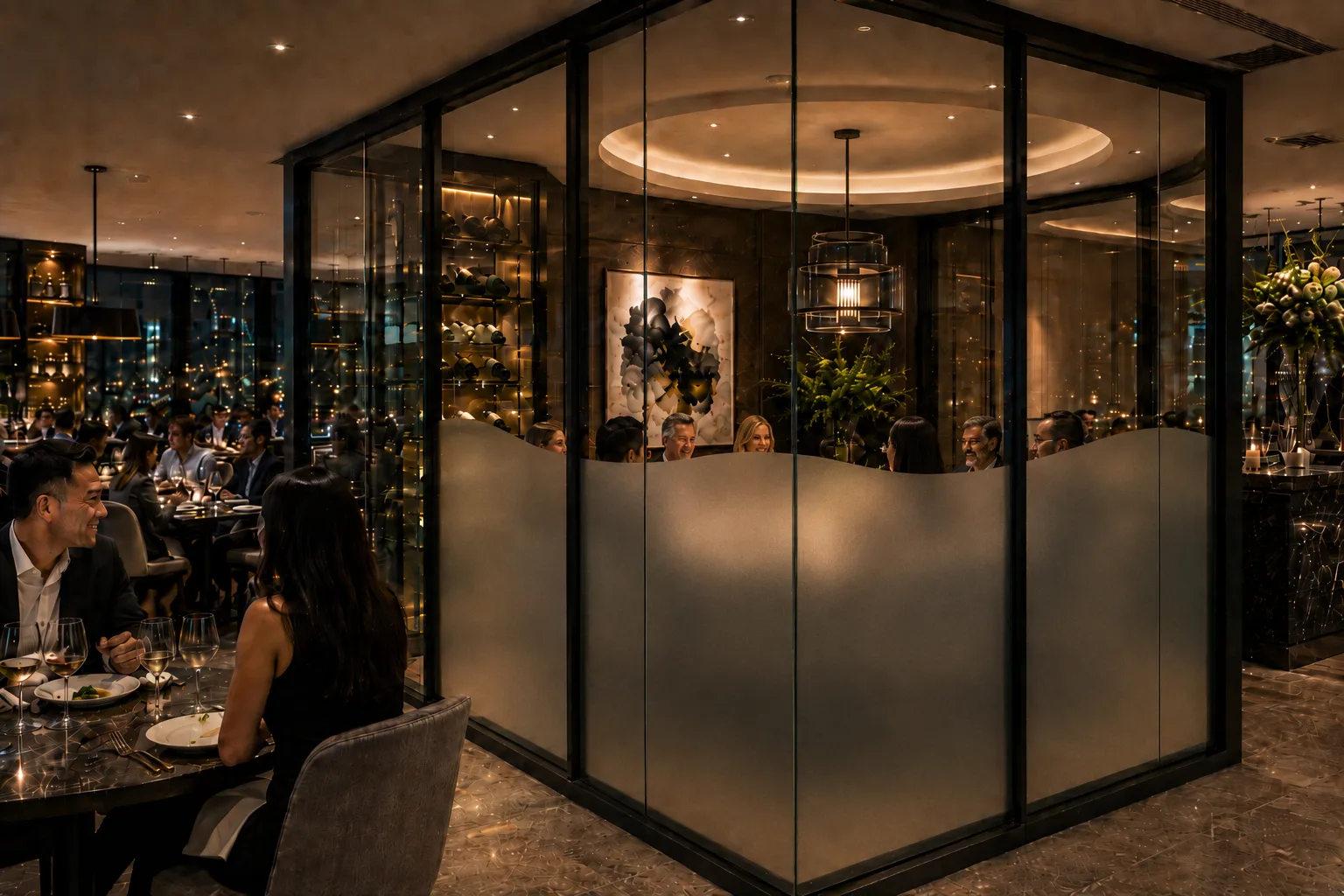 Restaurant private dining room with private smart glass