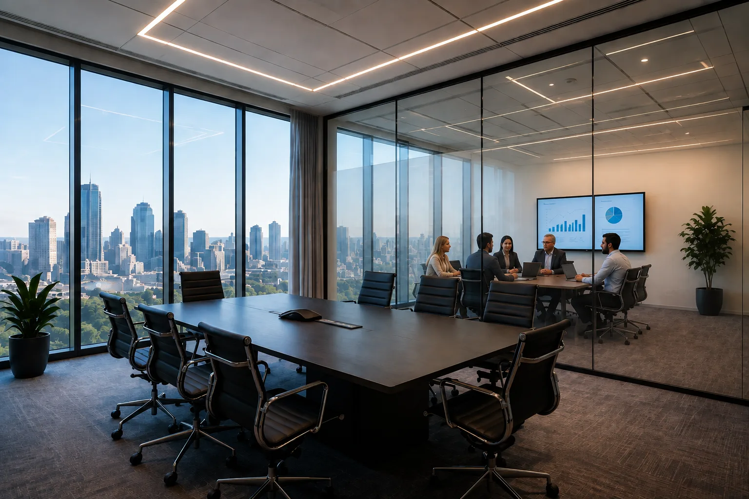 Executive conference room with clear smart glass