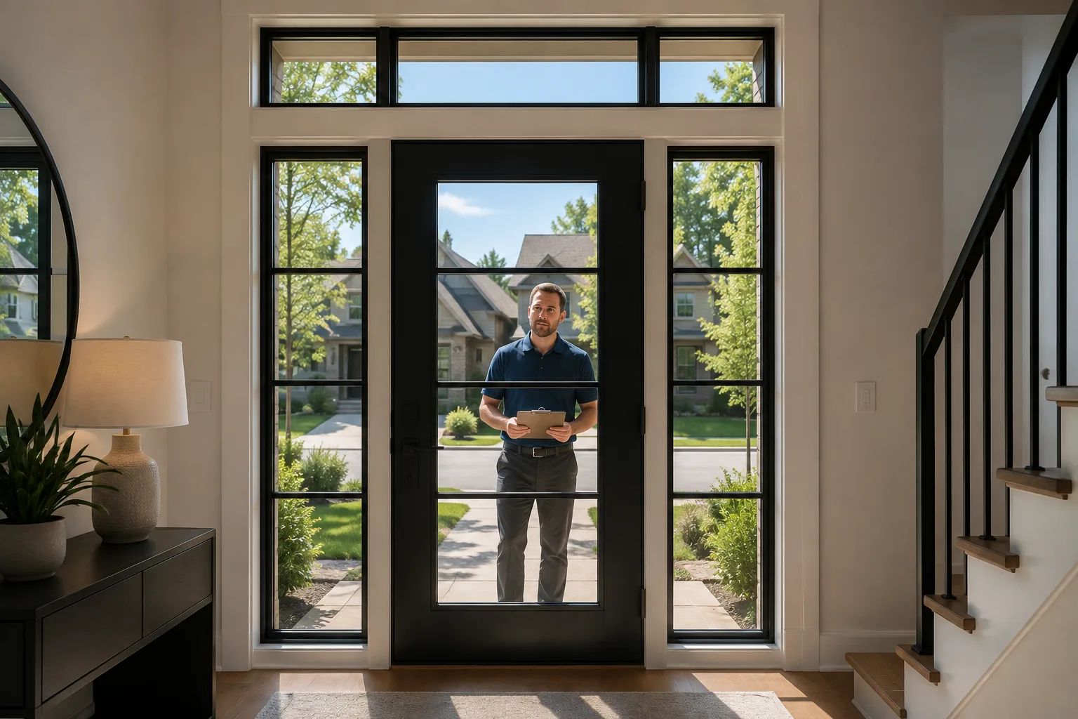 Home entryway with clear smart glass