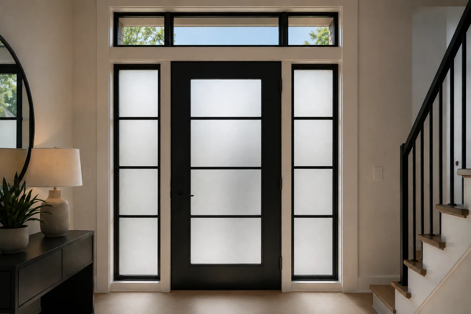 Home entryway with private smart glass