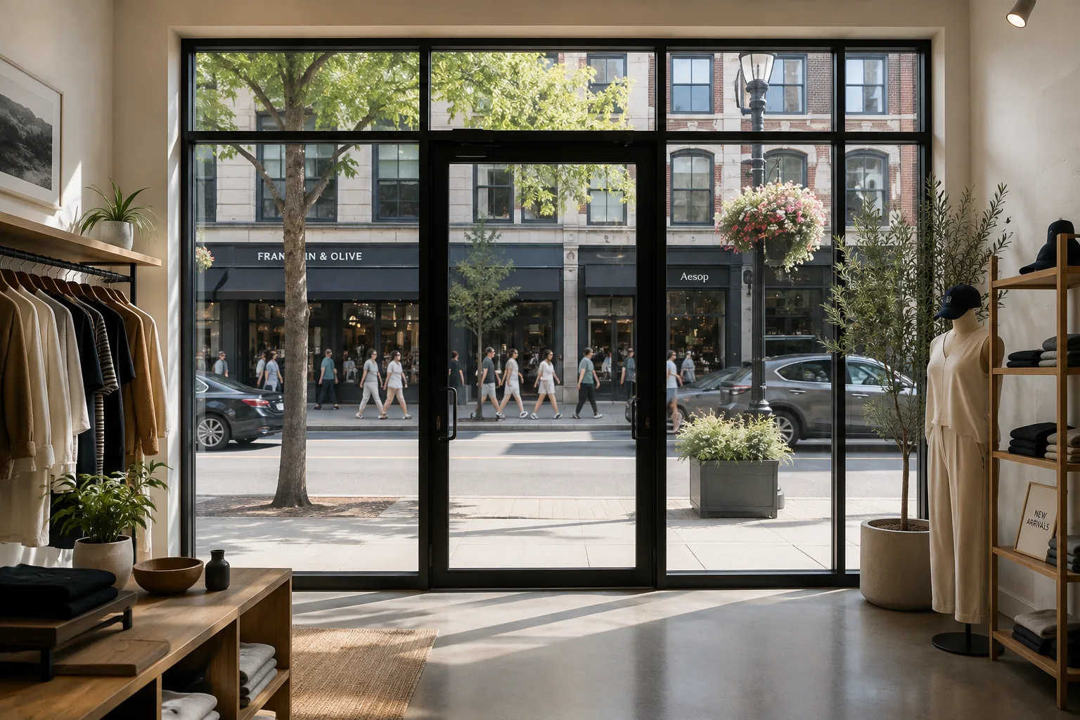 Retail storefront with clear smart glass