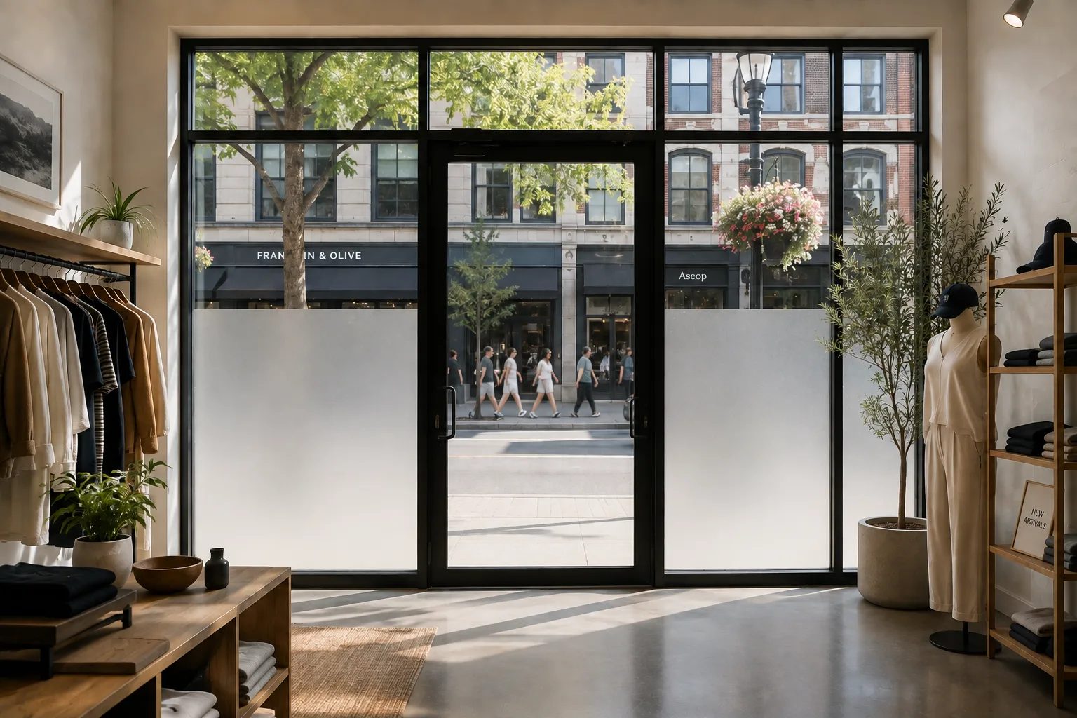 Retail storefront with private smart glass